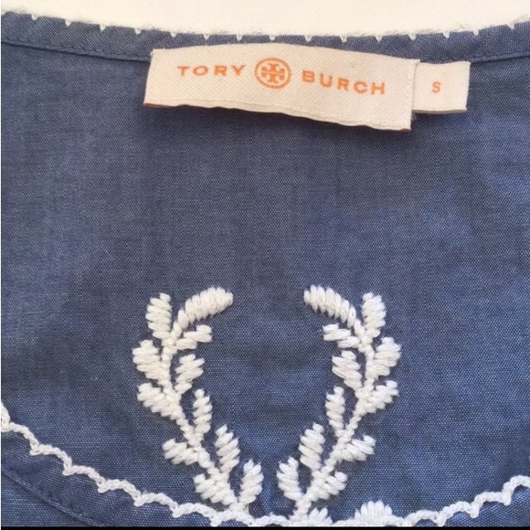 Tory Burch Chambray Floral Embroidery Mini Tunic Shift Dress - Picture 7 of 9